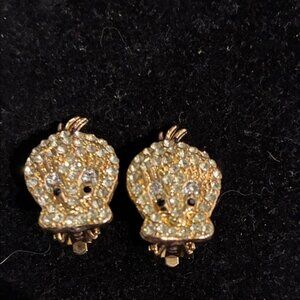 Gold tweety bird clip on Earrings vintage
